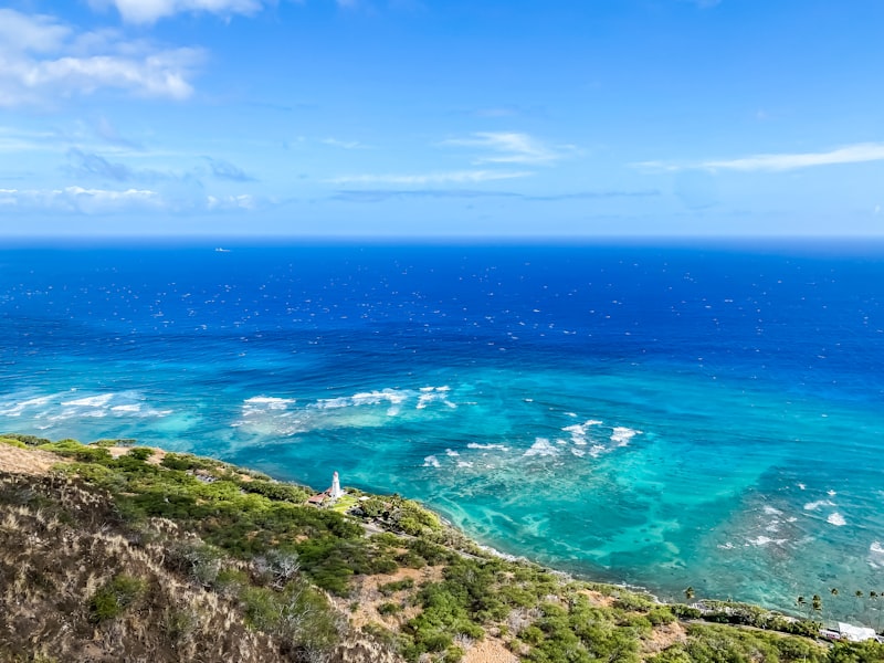 a scenic view of the ocean from a cliff
